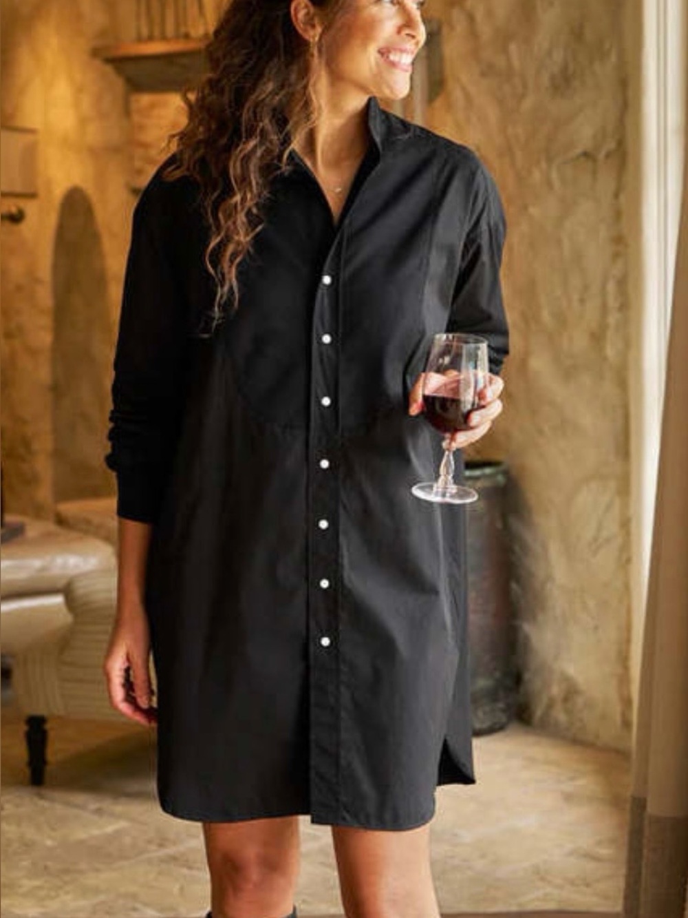 Frank & Eileen Tori Italian Tuxedo Shirtdress Black